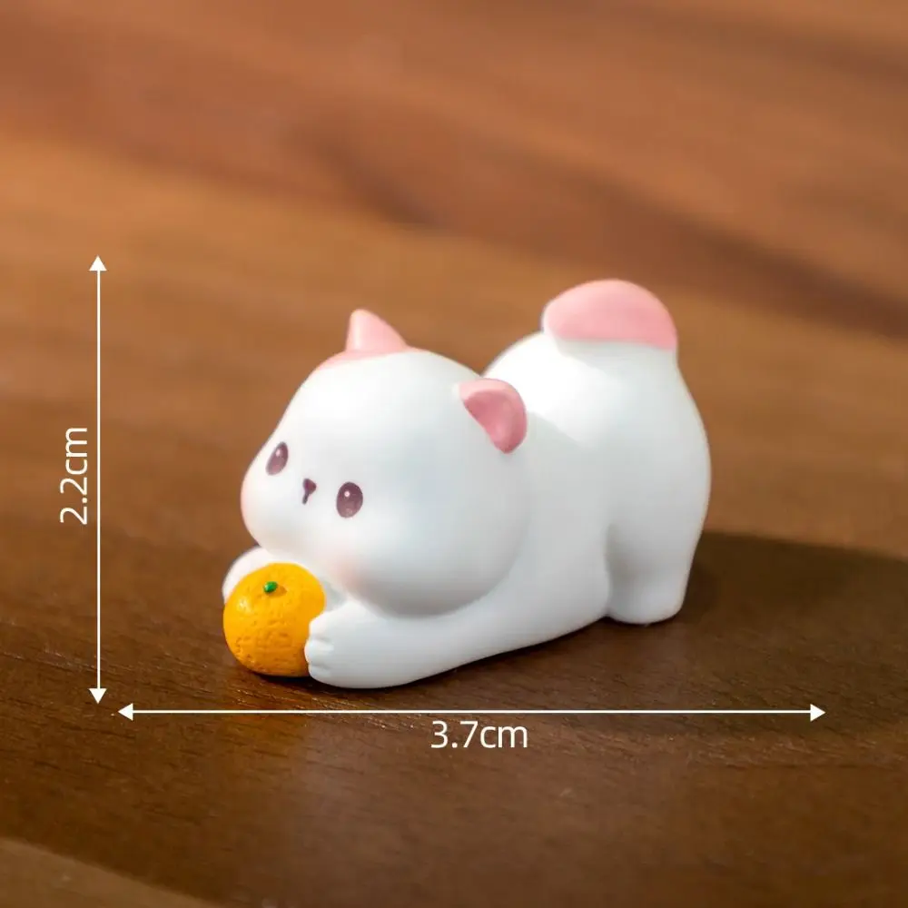 KittyNook Cat Co. Creative Cat Doll Car Ornament—small resin cat with pink ears, orange ball, 2.2x3.7cm.