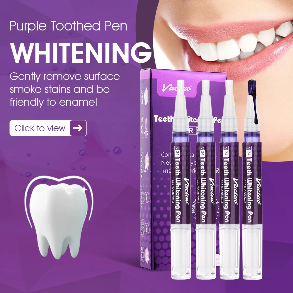 Vaclav V34 Purple Whitening Gel Pen Instant Teeth Whitening Pigment Pen for Removing Stains and Restoring Tooth Color teeth whitening gel