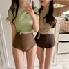 Conservative High-Waist Bikini Hot Sale Of The Season New Korean Style Thermal Spring Swimsuit Women Pure Color Triangle Desi...