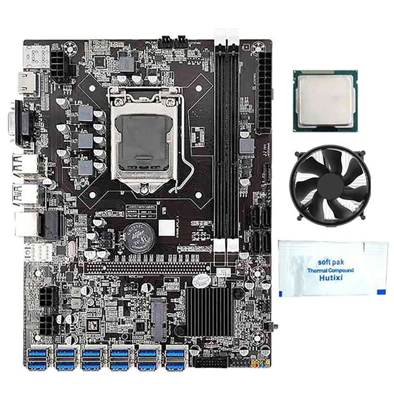 best cheap motherboard for gaming pc B75 BTC Mining Motherboard with G350/G630 CPU+Thermal Grease+Cooling Fan 12 USB3.0 to PCIE1X Slot LGA1155 DDR3 RAM SATA3 best computer motherboard