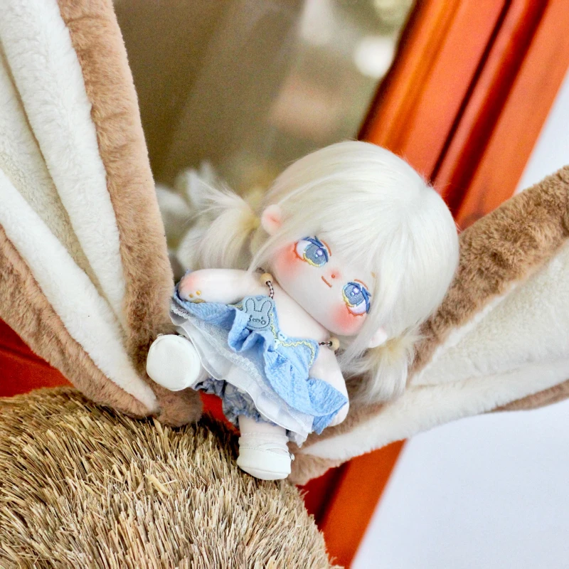 Limited Stock 20cm No Attribute White Fried Hair Blue Eyes Kawaii Cotton  Doll with Skeleton Doll Collection Gift