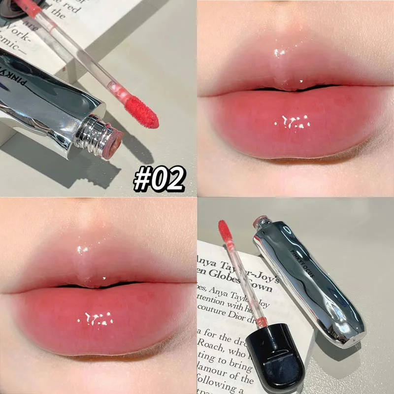 PinkyFocus Mirror Lip Stain Korean Makeup Pure Desire Tender Moisturizing Glass Lips Longlasting Non-sticky Lipstick Cosmetics