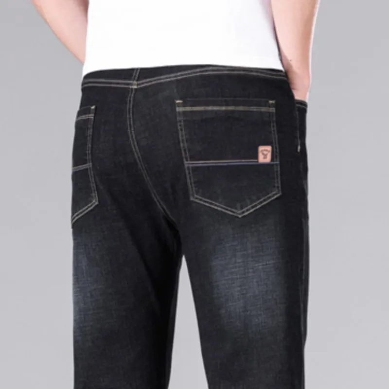 Men's Stretch Denim Jeans Thin New Business Casual Straight Pants Black Blue Trousers Daily Male Trousers Dropship Plus Size 2