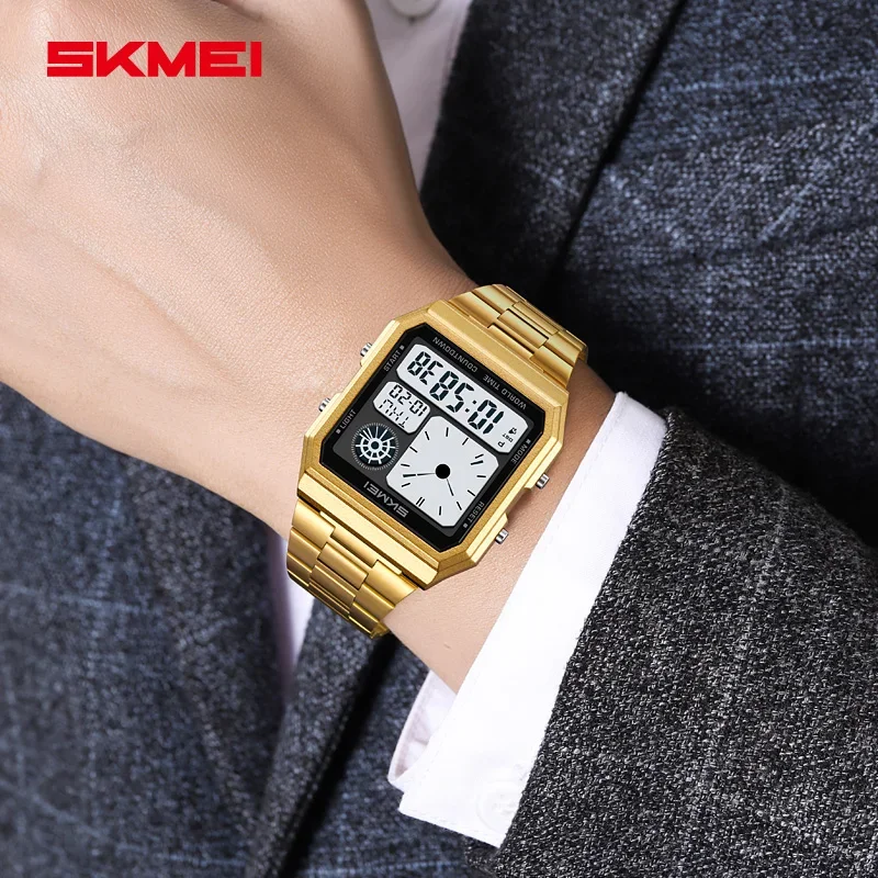 SKMEI 2353 Luxury Stainless Steel Watch for Men Digital Sports Waterproof Mens Wristwatches Countdown Alarm 1335 Reloj Hombre