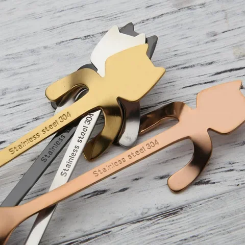 

Cute Cat Teaspoons Stainless Steel Cartoon Cat spoons Creative Ice Cream Dessert Long Handle Coffee&Tea Spoon Tableware Colors