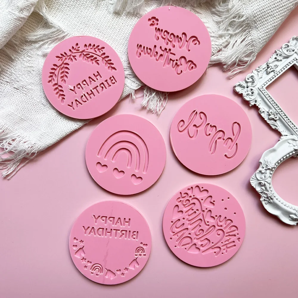 Fondant Acrylic Cookie Embosser Mold Happy Birthday Valentine's Day