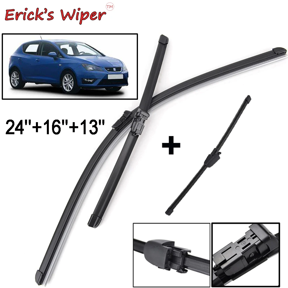 Erick's Wiper Front & Rear Wiper Blades Set For Seat Ibiza Coupe 6J Hatchback Windscreen Windshield Window 24"16"13"