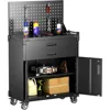 H Workbench Mobile Tool Cart,Garage Workbench with 4 Wheels,Metal Storage Cabinet with 2 Drawers&2 Doors and 1 Adjustable 1