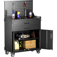 H Workbench Mobile Tool Cart,Garage Workbench with 4 Wheels,Metal Storage Cabinet with 2 Drawers&2 Doors and 1 Adjustable 1