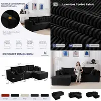 Modular Sectional Sofa Couch, L Shaped Modern Cloud Couch with 1 Ottoman, Sofa in A Box, Tufted 4-Seat Boneless Sleeper Chair fo