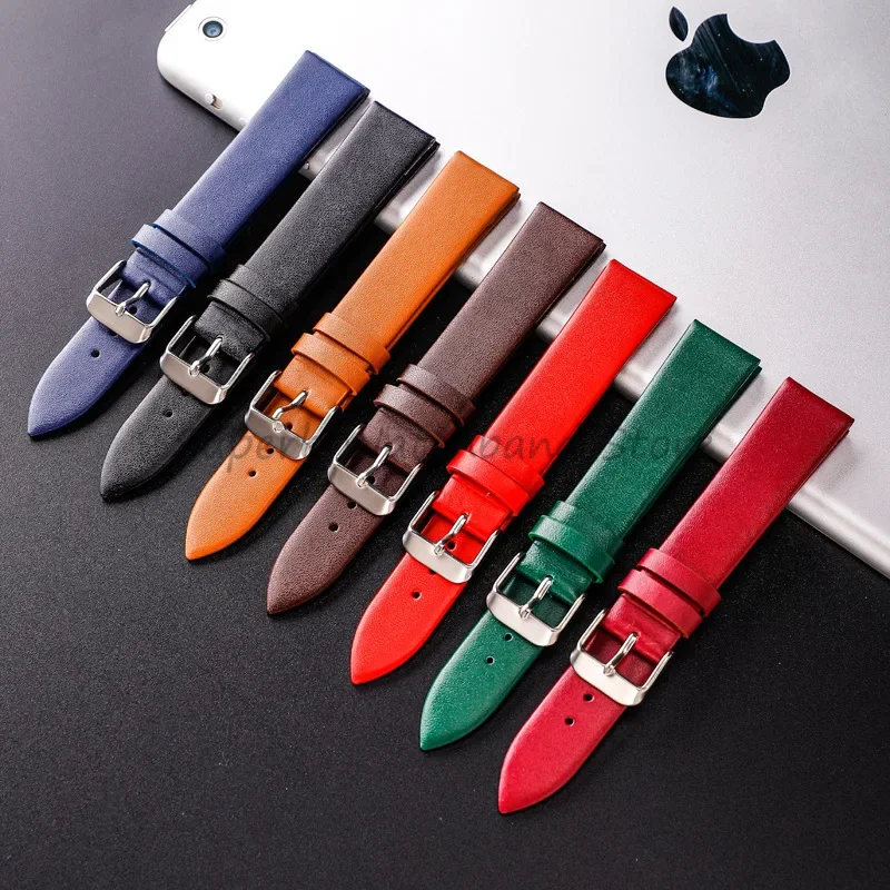 Ultra-Thin Colorful Cowhide Leather Watch Strap with Needle Pattern Design