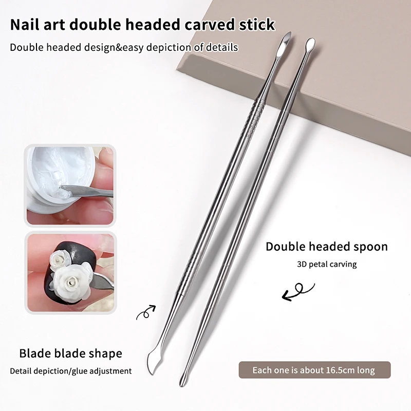 Metal Double-headed Nail Carving Rod Extension Glue Removal Stick Gel Removal Spatula Nail Polish Dipping Tool