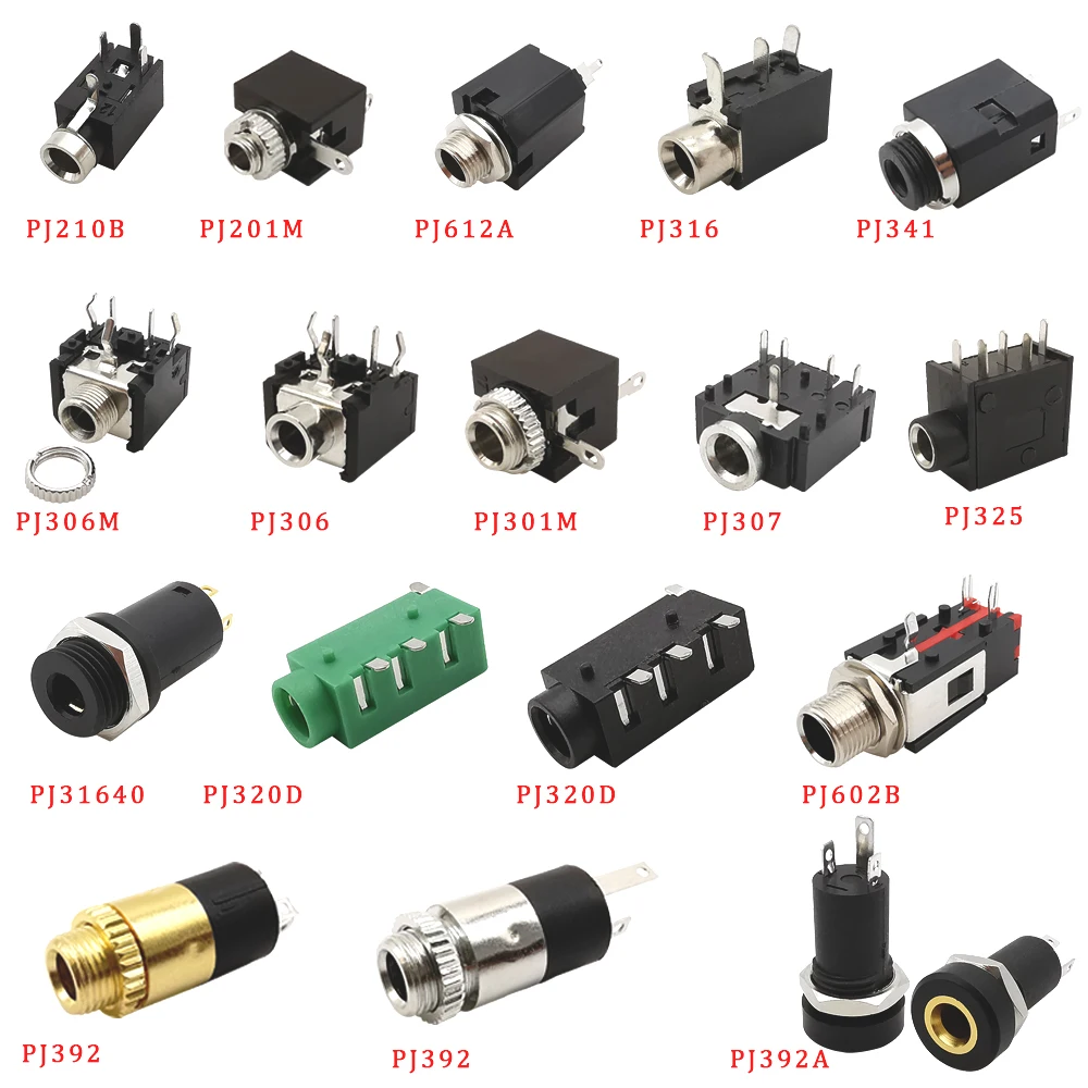 10Pcs PJ Serie Kopfhörer Jack 3,5mm 2,5mm Stereo Buchse Audio PCB Mount Stecker PJ-316 PJ307 PJ392A interface Adapter