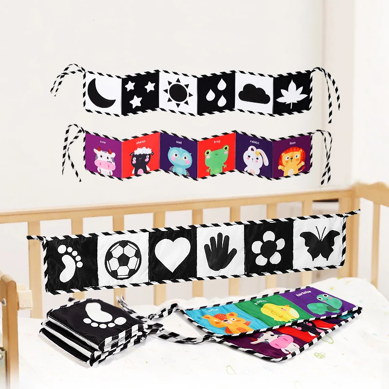 

Montessori Sensory Cloth Book Baby Toys 0-36 Months Newborn Crib Sticker Toys Black White Colorful Animal Cloth Books Baby Gifts