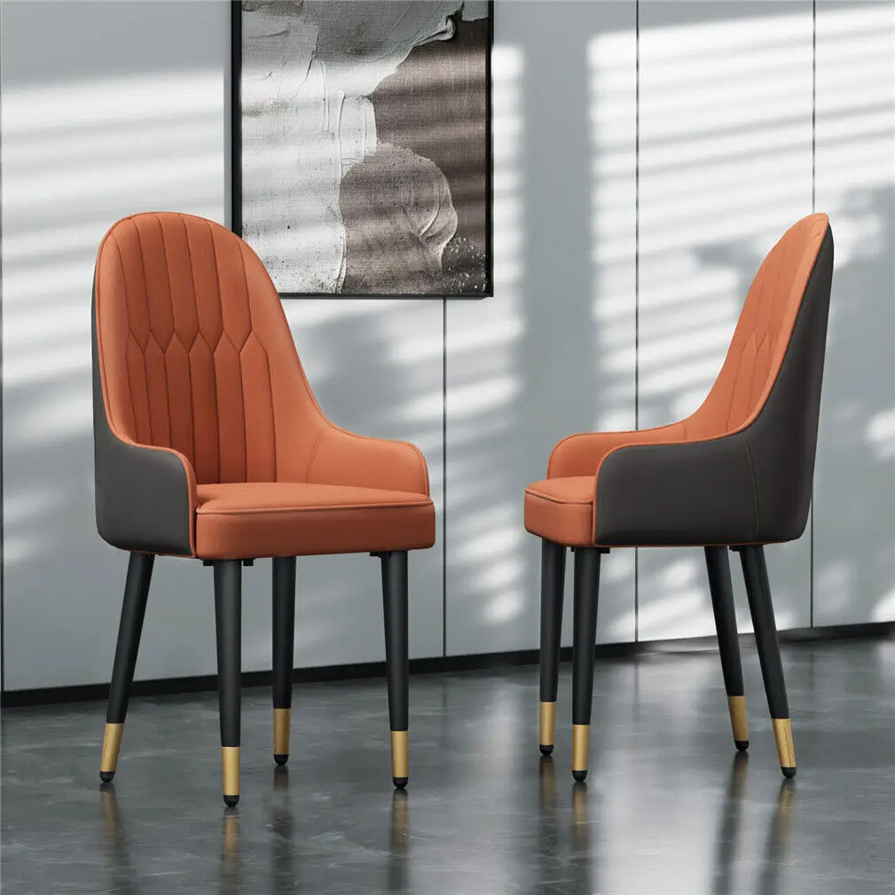 Set of 2 Pro Leather Solid Back Dining Chairs Strong Metal Legs Easy to assemble