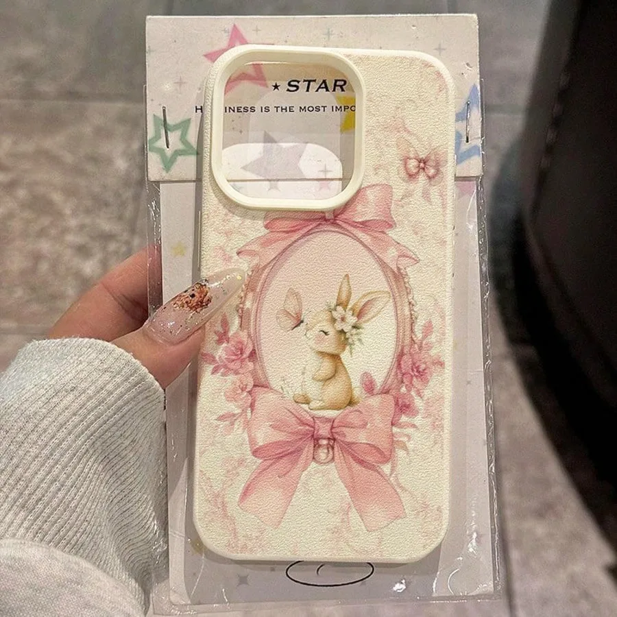 Charming Pink Bow Bunny Pattern Phone Case Cover