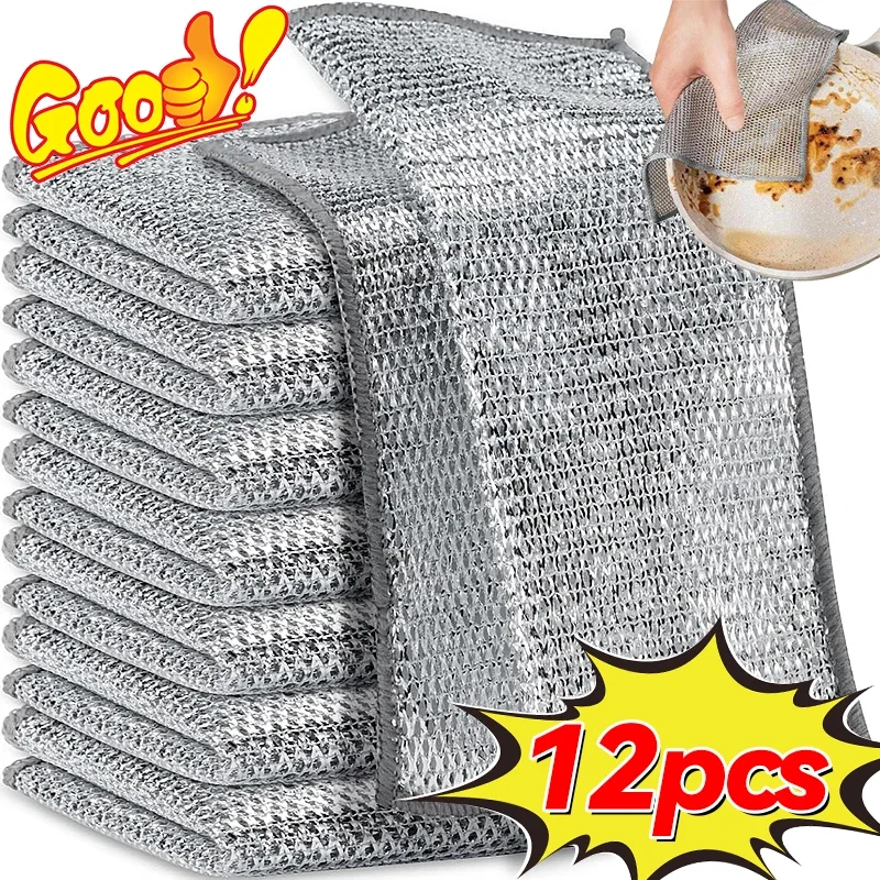 12/1pcs mágikus tisztító ruhával thickened Kontra -sided Fém Acél vezeték Rongyos ruha konyhai antena Izzítócsésze washdishing cloths Törölköző Tiszta szerszámok