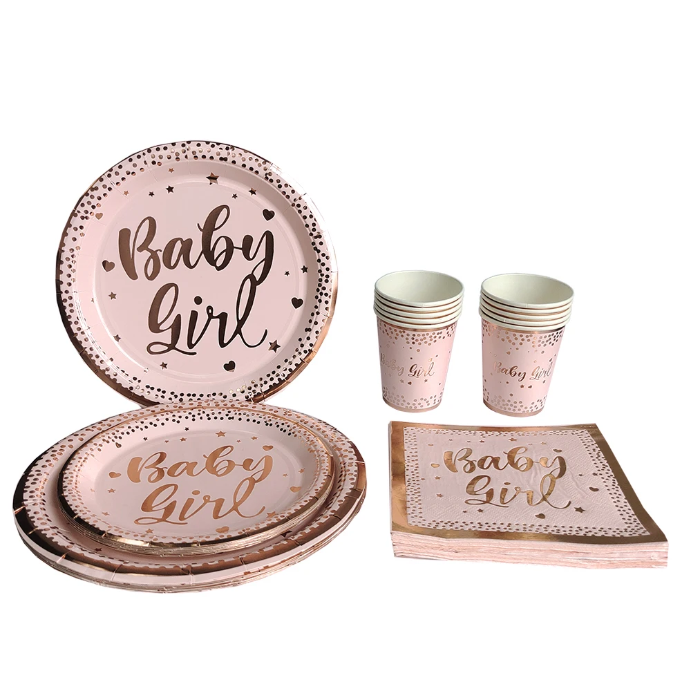 Description Picture 4 of itemGirls Baby Shower Decoration Rose Gold Baby Girl Paper Plates Cups Napkin Girls 1St Birthday Party Disposable Tableware Supplies