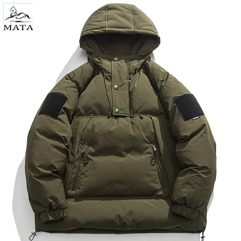 

Men's Cotton Padded Jacket Vintage Multiple Pockets Cargo Hooded Coat Thicken Warm Windproof Down Jackets