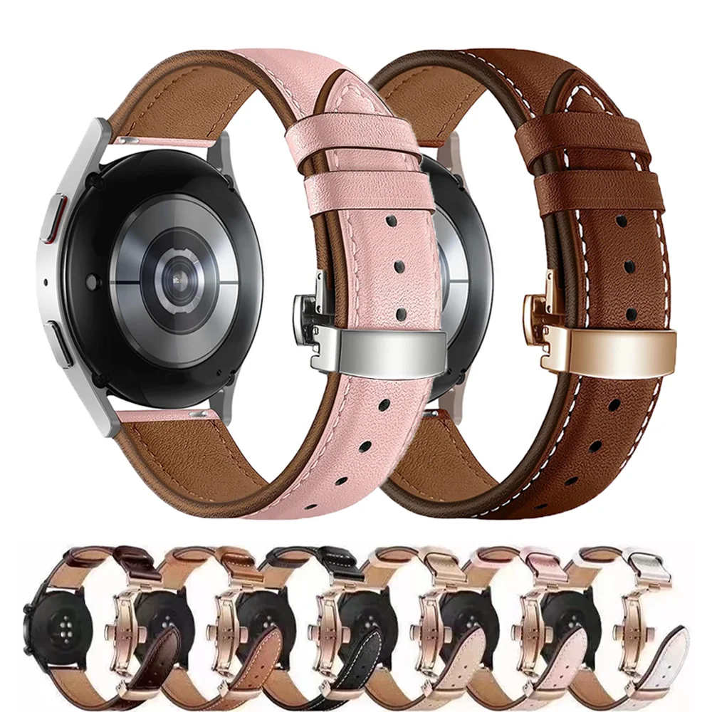 20Mm 22Mm Skórzany Pasek Do Samsung Galaxy Watch 4 40 44Mm/5 Pro 45Mm 6 Klasyczny 46Mm Bransoletka Correa Huawei Watch Gt/2/2E/3 Pasek