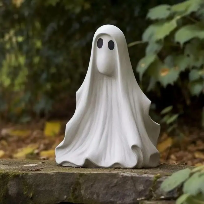 Halloween Garden Sculpture White Ghost Outdoor Sculpture Cute Ghost Garden Decoration Resin Crafts Home Decoration Accessories