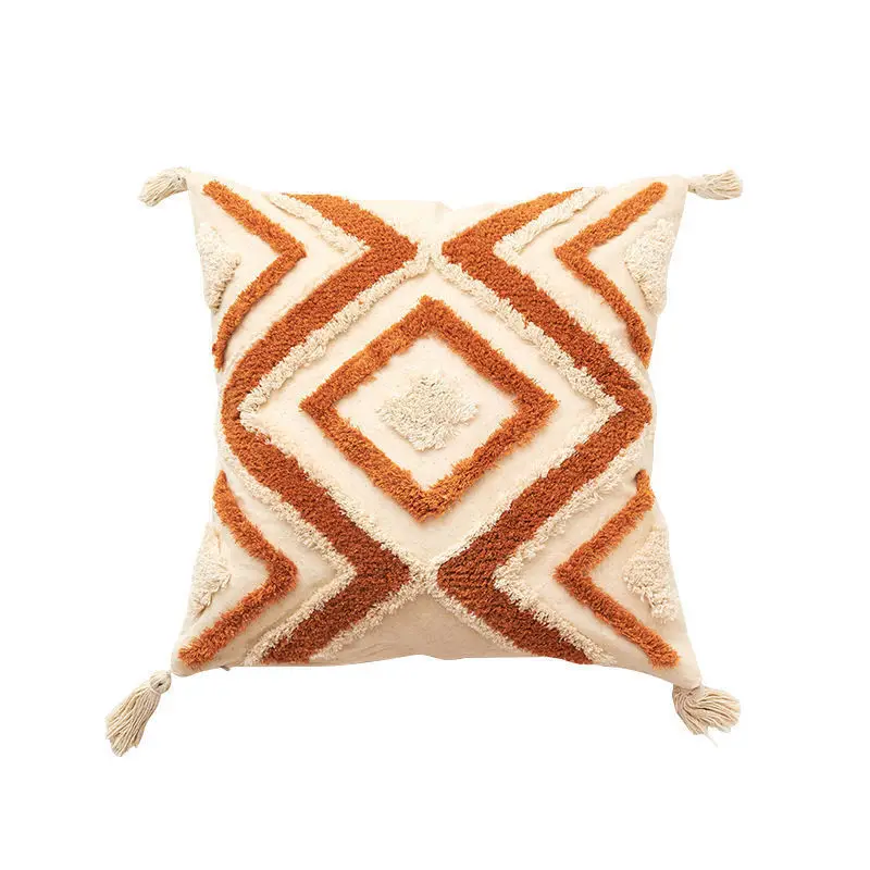 Bohemian Geometric Embroidered Tassel Pillow Cushion Cover - Home Decor Pillowcase
