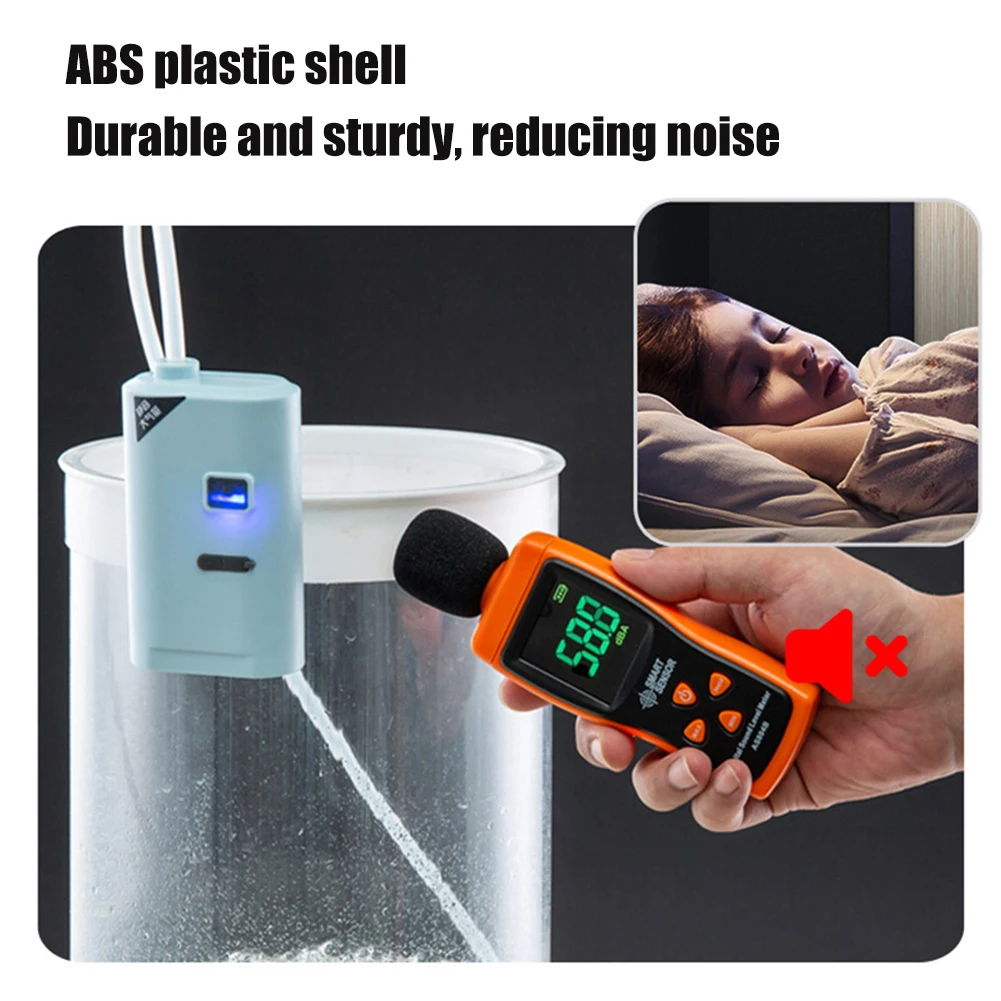 Aquarium Oxygen Pump USB Rechargeable Oxygenated Fish Tank Pump Ultra Quiet Air Bubbler Aerator Portable for Outdoor Fishing