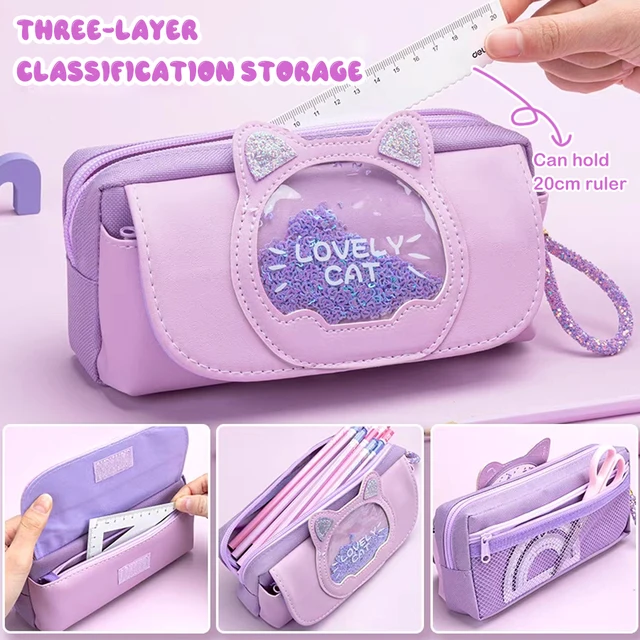 Astuccio per matite Kawaii Quicksand Astuccio per penne multifunzionale di grande capacità Borsa portaoggetti carina Forniture per ufficio scolastico di cancelleria 2