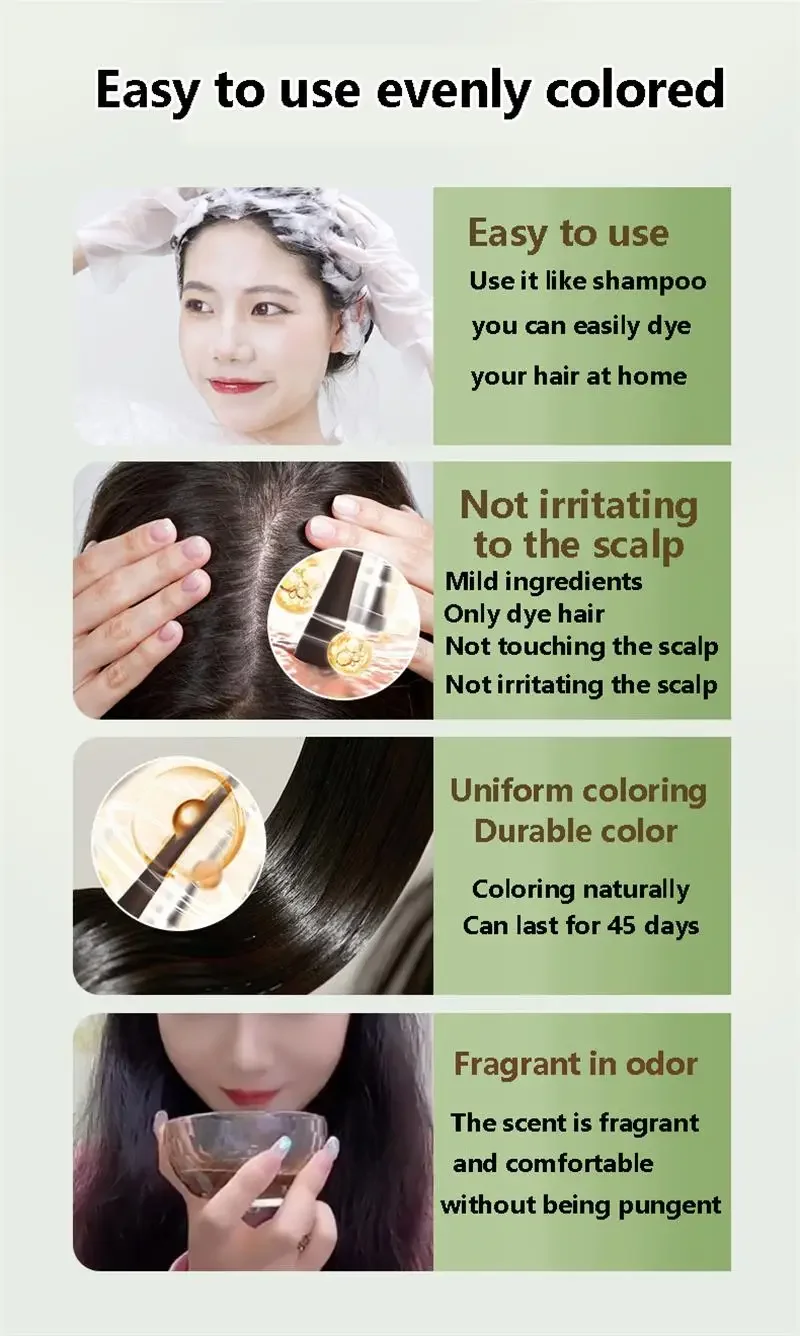 Pure Natural Herbal Hair Dye Shampoo 5 Minutes Change Hairs Color Non-irritating Repair Gray White Fashion Hair Care Women Men