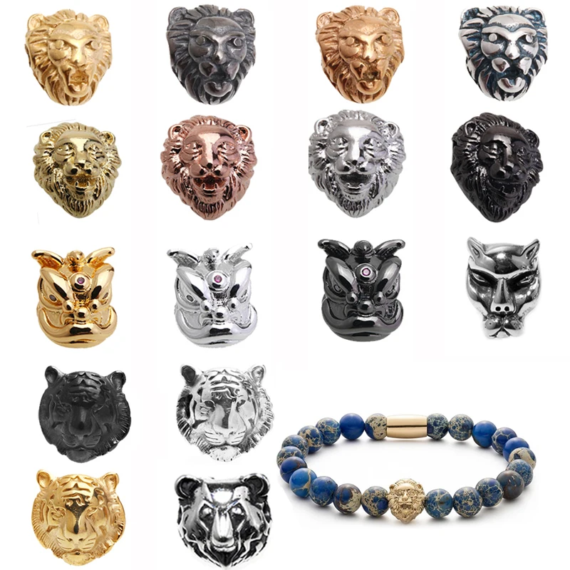 

1 pcs DIY lion head beads for man's charms bracelets Copper plating kralen Drop shipping jewelry making supplies
