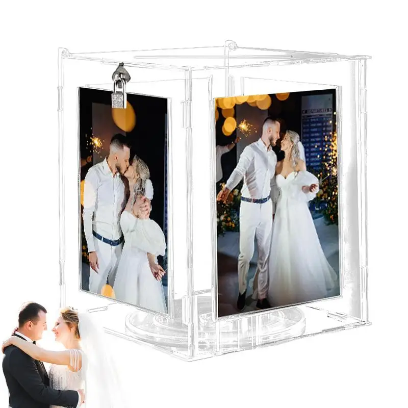 

Wedding Card Holder Box Rotatable Picture Frame Holder Clear Envelope Letter Money Wishing Well Box For Bridal Toddler Shower