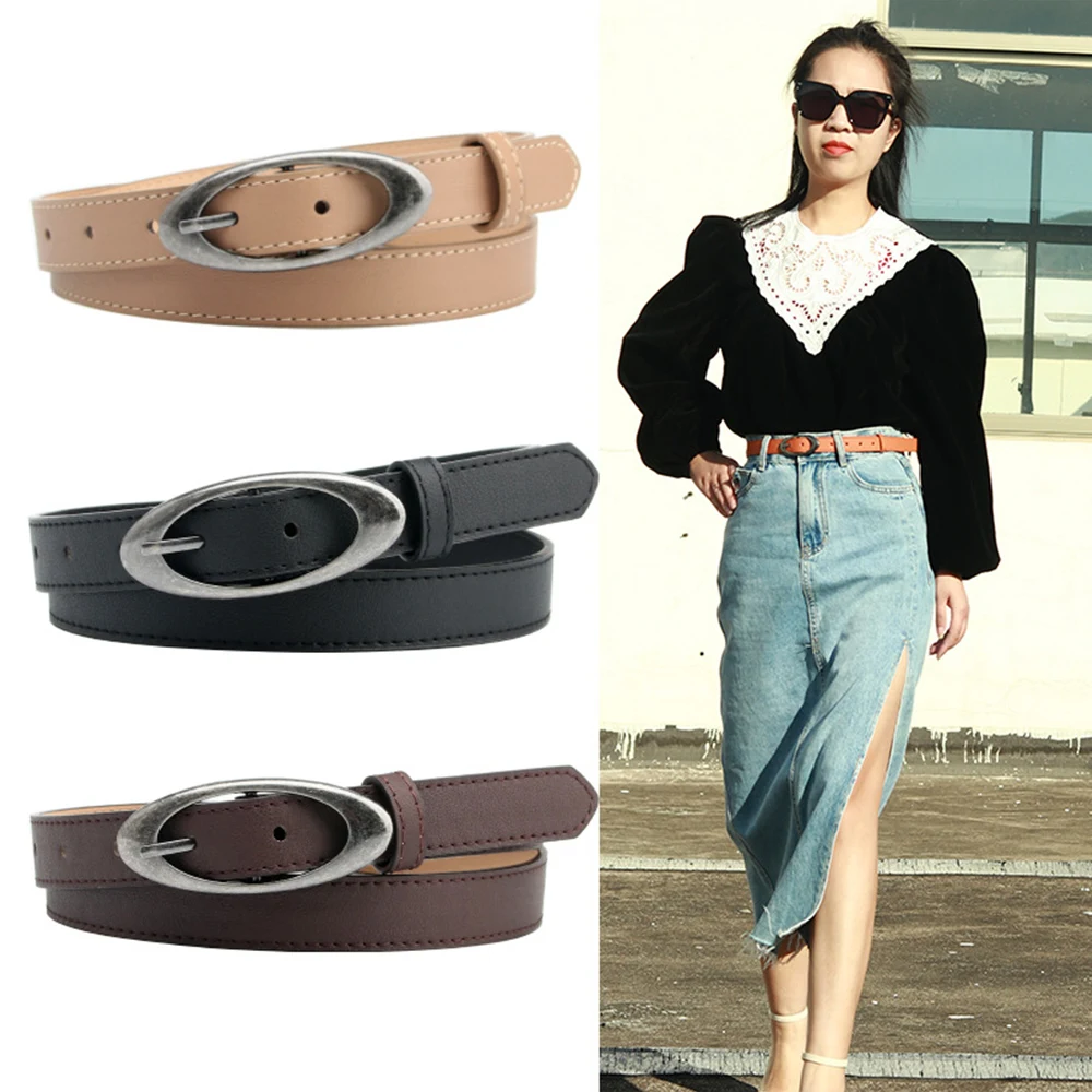 

Women Belts Harajuku Y2K Alloy Oval Buckle Waist Strap Jeans Trouser Dress Waistband Fashion Casual Waist Belt Solid Color