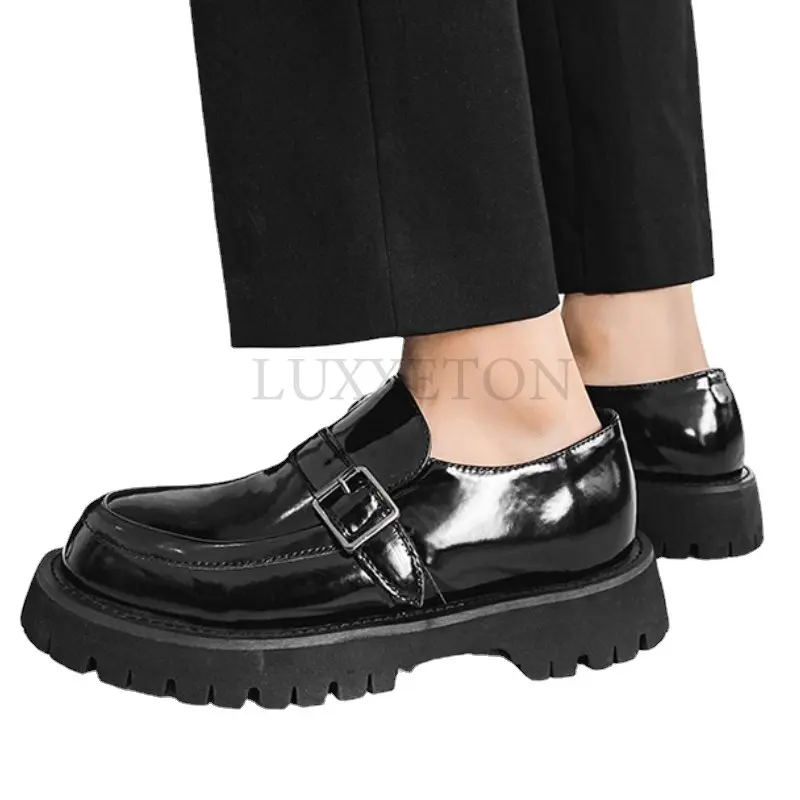 

Туфли дерби мужские из натуральной кожи, повседневные деловые лоферы на платформе, без застежки, уличная одежда в стиле Харадзюку, свадьба