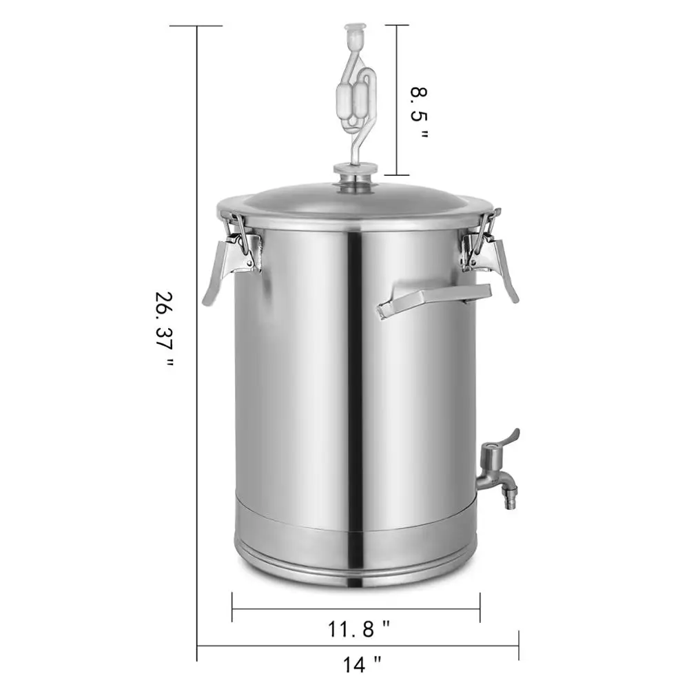 Stainless Wine Making Machine Bucket Fermentor 7.5 Gallon Flat Bottom Fermenter