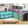 67" L Shaped Desk with Drawers,Computer Office Desk with Storage Shelves & Power Outlet, Reversible Gaming Desk with LED Lights 6
