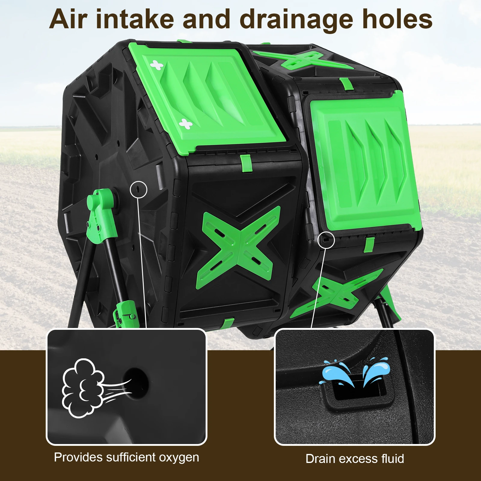 140L Dual Chamber Compost Bin Outdoor Tumbling Composting Bins Easy Setup Mobile Compost Starter for Eco-Friendly Gardening