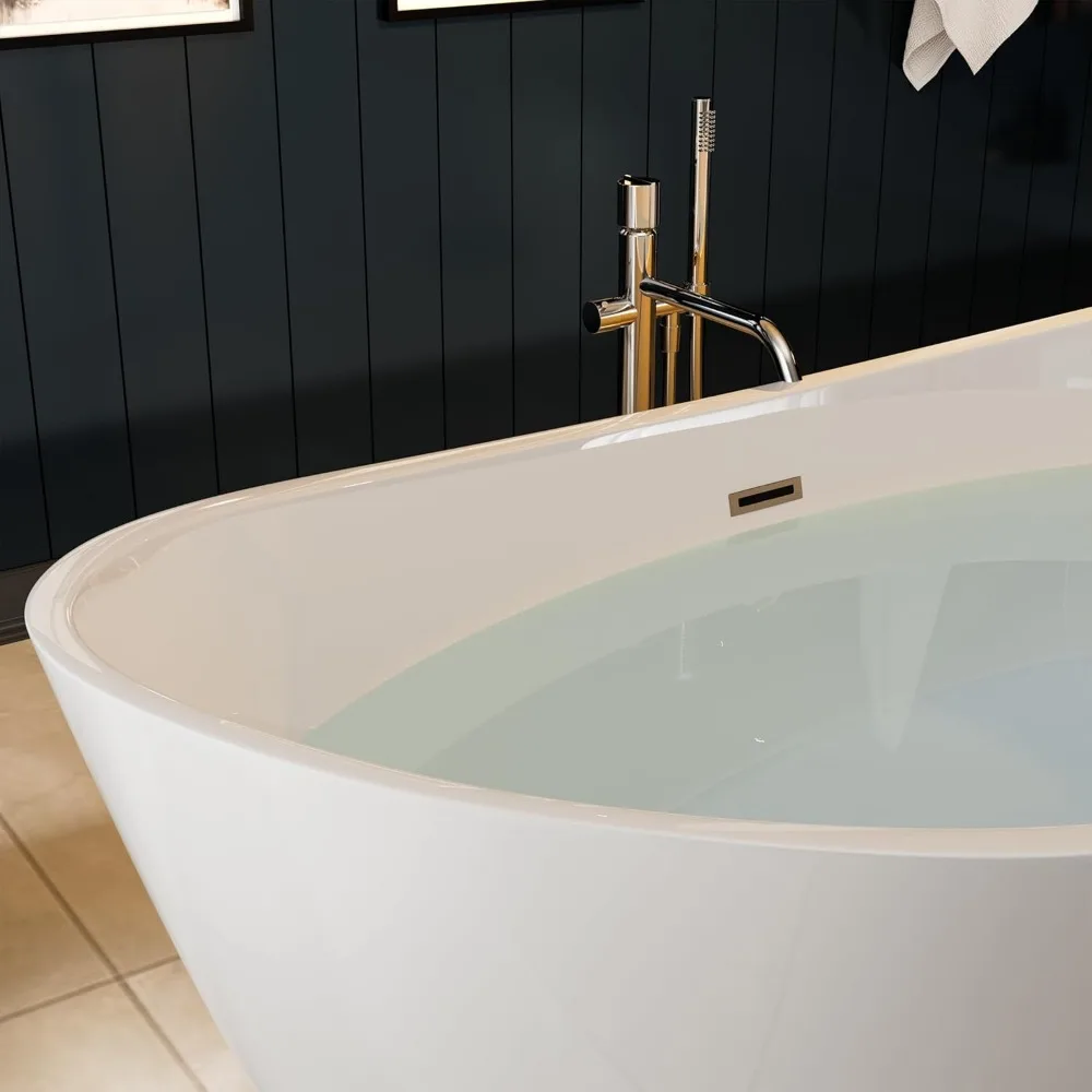 A white bathtub is installed in the bathroom 67" Acrylic Freestanding Bathtub hot tub  bathtub  inflatable hot tub  tub 4