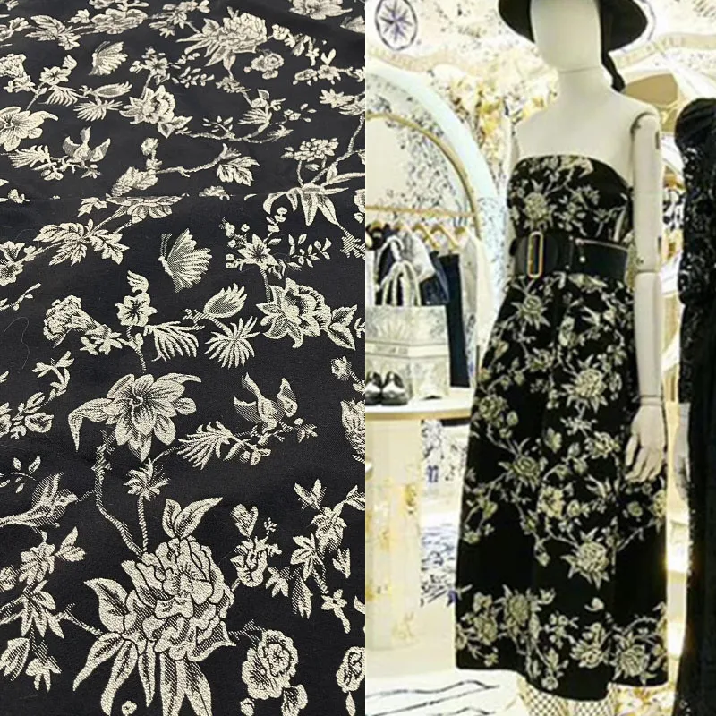 

23 осень и зима новый черный фон Золотой цветок пряжа окрашенная жаккардовая парча одежда костюм юбка ручной работы сделай сам атласная ткань