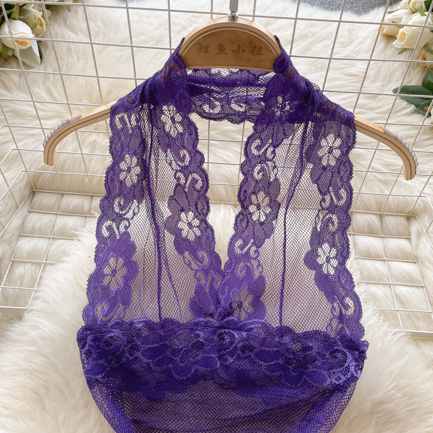 Women's Sexy Halter Lace Jumpsuit Hollowed Transparent Lingerie Backless Fashion Pajamas High Waisted Slim Fit Erotic Bodysuit