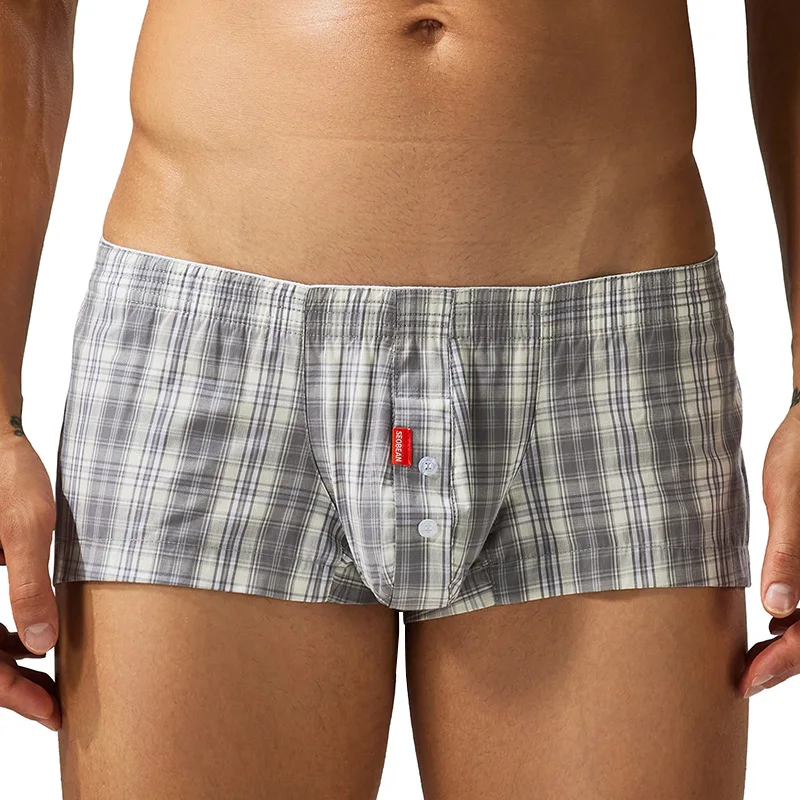 SEOBEAN Men's Comfortable Fashion Short Home Shorts with Large Pockets Cotton Boxer Briefs European Style Sleepwear Underwear