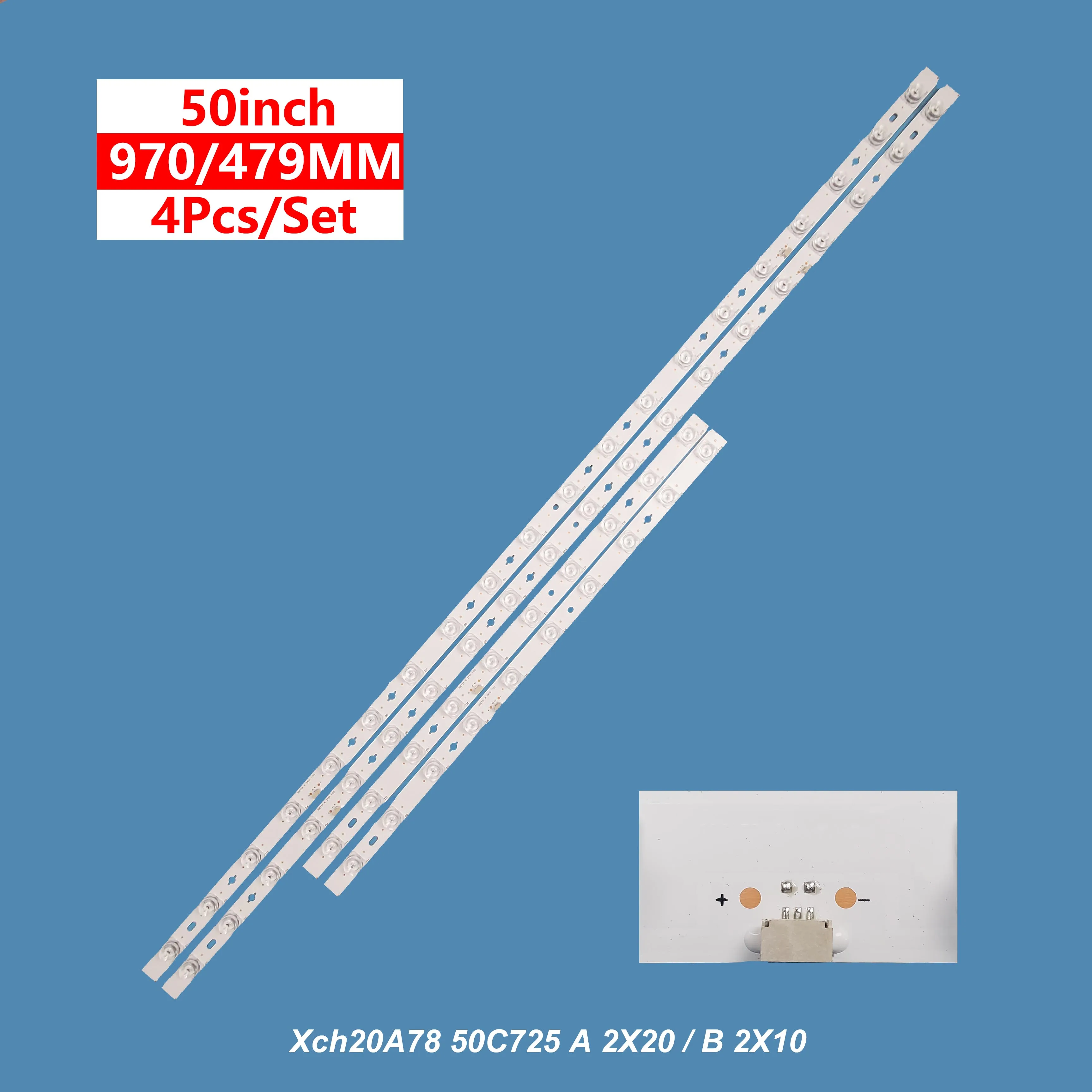 LED strip for 50 inch 50C725 A 2X20/B2X10 1102 20 + 10LED 6V OD20 with blue light 2A2B 4pcs/set led tv