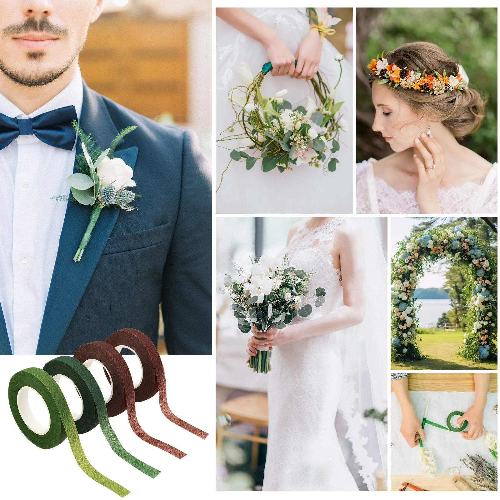 4 롤 30 야드 짙은 녹색 플로리스트 테이프 강력한 접착력이 있는 유연한 신축성 줄기 포장용 꽃 펜 학교 프로젝트 DIY