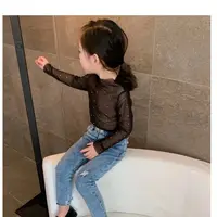 Girls Mesh Top Long-sleeved Hollow Mesh T-shirt Children's Transparent Sequins Fashion New Style Outer Bottoming Shirt 2