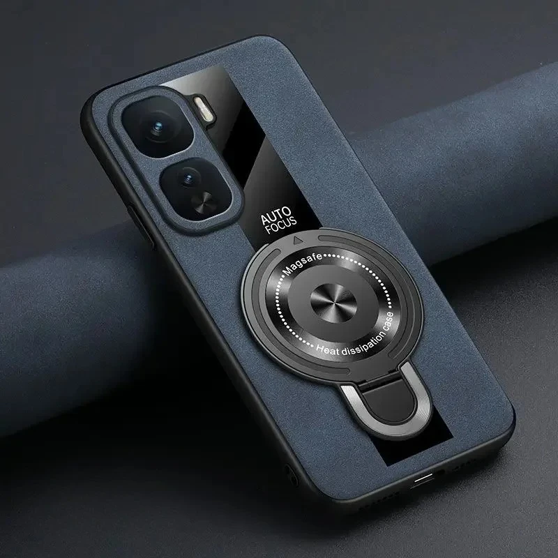 Sheepskin Leather Wireless Charging Magnetic Stand Holder - Shockproof Phone Case