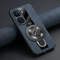 Sheepskin Leather Wireless Charging Magnetic Stand Holder - Shockproof Phone Case for Vivo iQOO Neo10 Pro+ (China) (Blue)