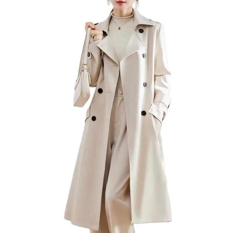 

High-end Western-style Windbreaker Coat Female Long Hepburn Wind 2023 Spring And Autumn New Fashion Temperament Thin Coat Tide