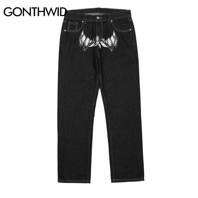 Hip Hop Gothic Denim Pants Streetwear Mens Graphic Print Baggy Punk Rock Jeans 2022 Harajuku Casual Loose Jean Trousers Black 5