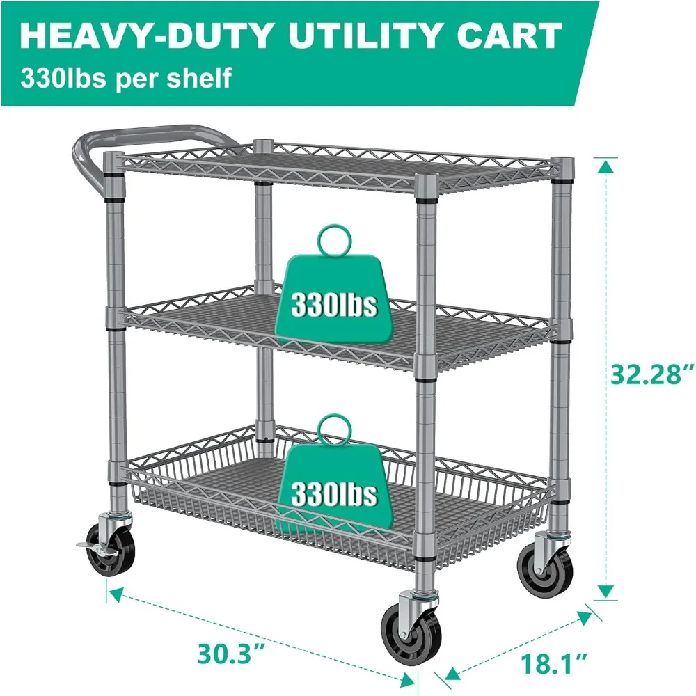 Auxiliary Cart With Wheels Kitchen Islands 3 Tier Rolling Cart Heavy Duty Kitchen and Storage Organizer Trolley Storages Home
