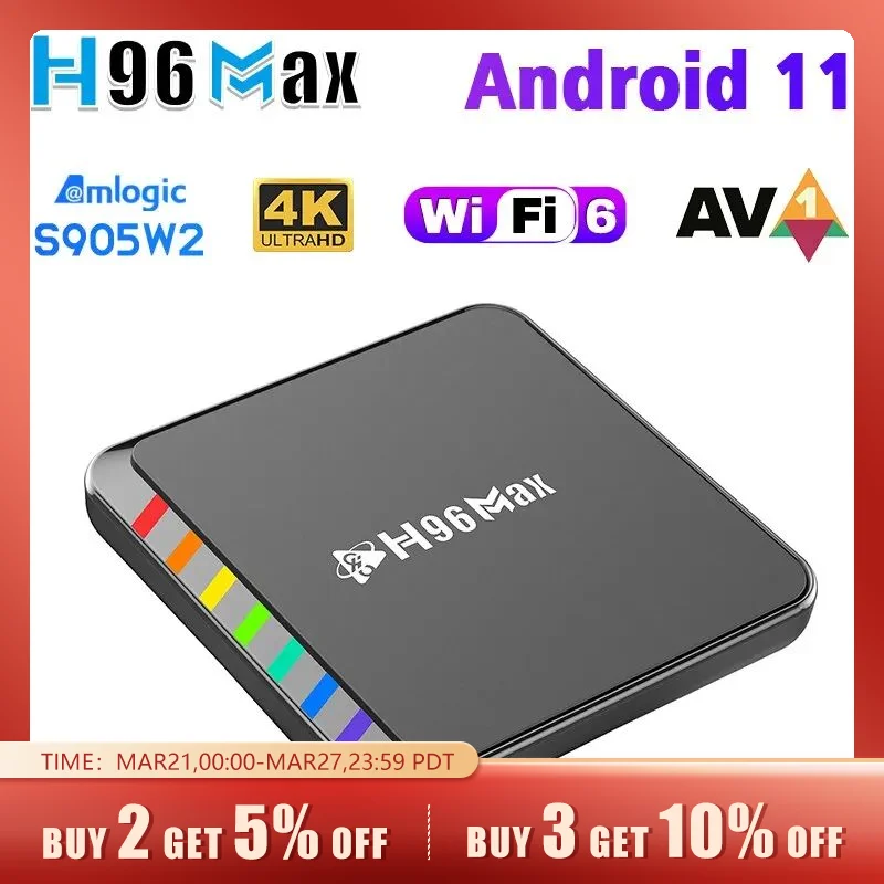 Smart TV Box Android 11 S905W2 4GB 32GB 64GB AV1 Quad Core WIFI6 4K H96 Max W2 Set Top Box Media Player TV Box