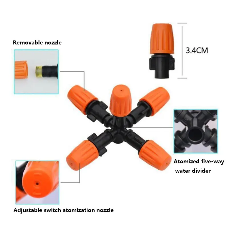 Garden Irrigation Nozzle 3 Pcs/Pack Five-Head Atomized Nozzle 4-Point-Nozzle Garden Irrigation Flower Watering Greenhouse Agricultural Dust Removal